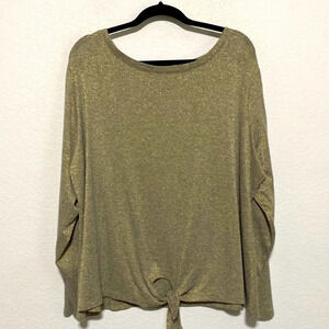 INC International Concepts Top Blouse Long Sleeve Tie Front Gold Metallic 2X